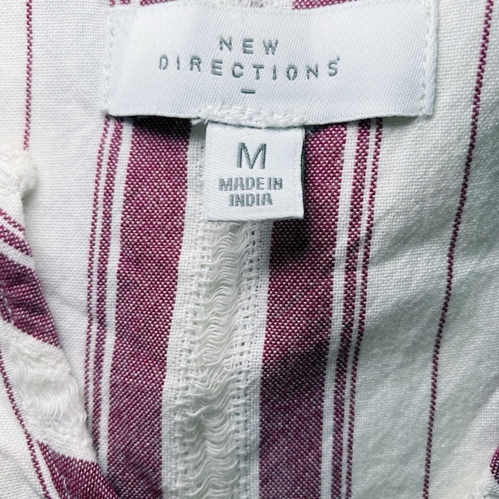 New Directions Burgandy & White Striped Short Sleeve Top - Picture 7 of 12